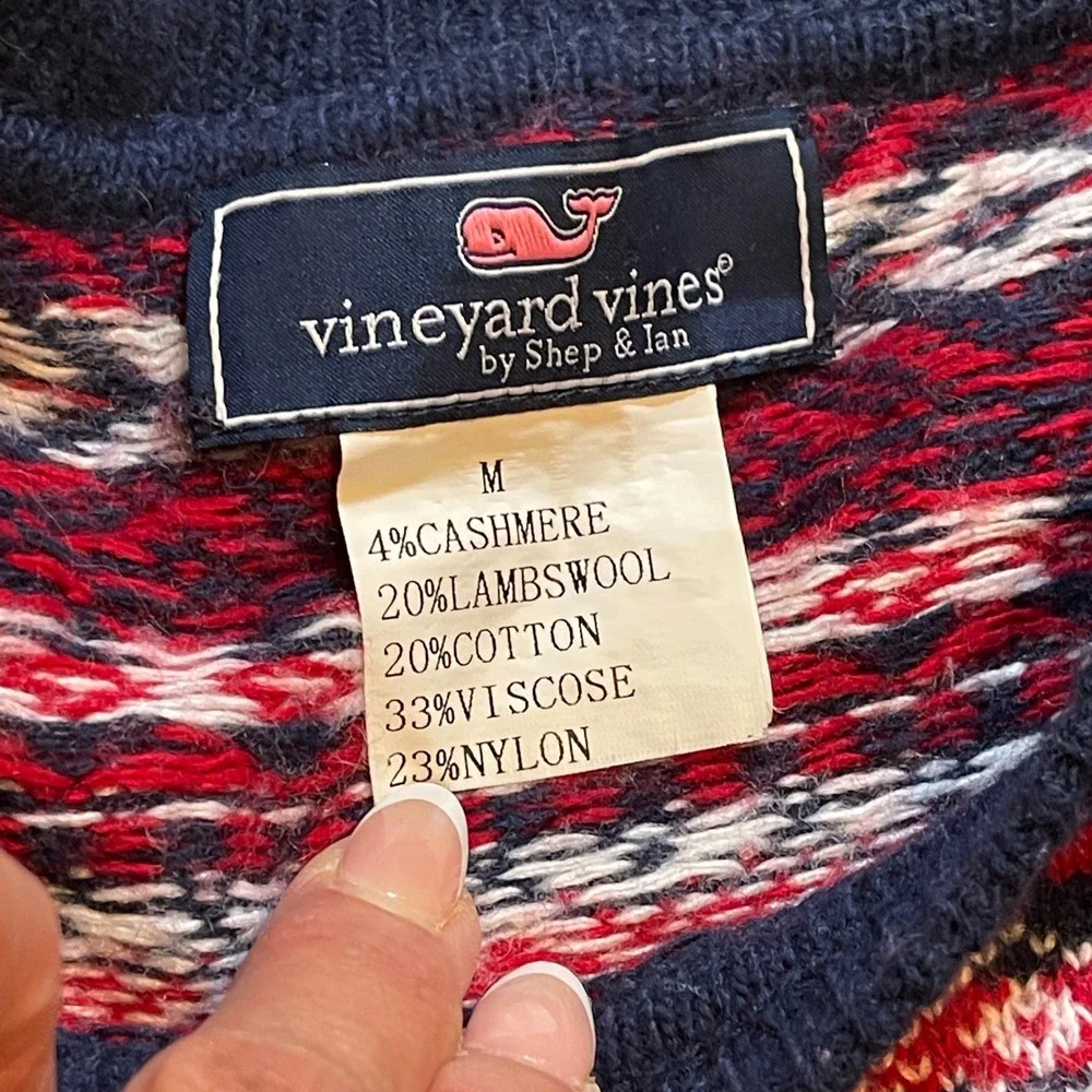 Vineyard Vines Mens Fair Isle Cashmere Lambswool Blend Sweater Navy Red M